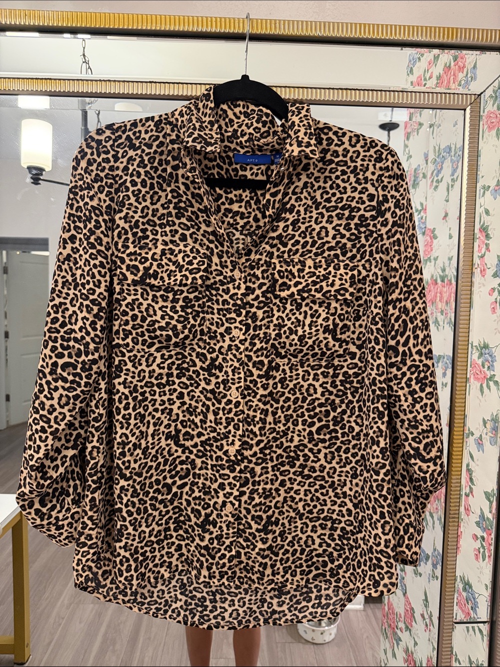 Apt. 9 Leopard Print Button-Down Shirt in Tan and Black